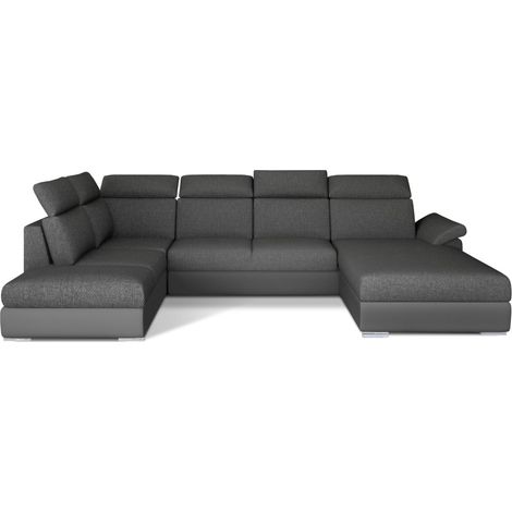 Sofá panorámico convertible MAJESTA 5 plazas gris oscuro – ángulo derecho (1/4)