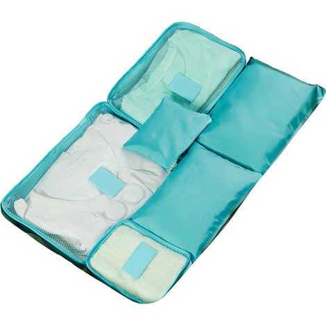 6-teiliges wasserdichtes Reisegepäck-Aufbewahrungsset mit Packwürfeln für Koffer, blau (1/5)