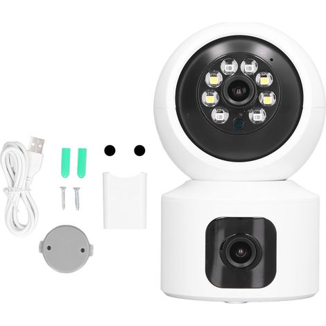 Caméra de surveillance sans fil HD 1080P à double objectif, contrôle à distance via réseau, pour intérieur, prise UE 100-240V (1/5)