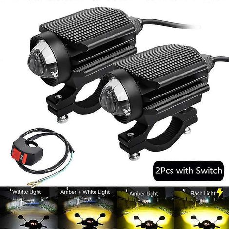 Feux additionnels LED 12-80 V pour phares de moto, projecteurs auxiliaires, feux antibrouillard électriques bicolores pour moto – 2 feux et 1 interrupteur (1/4)