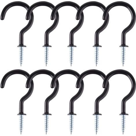10 Stück 5 cm lange Schraubhaken, Schraubhaken zum Einschrauben an der Decke für Bad und Küche, Wand- und Deckenmontage, Schwarz