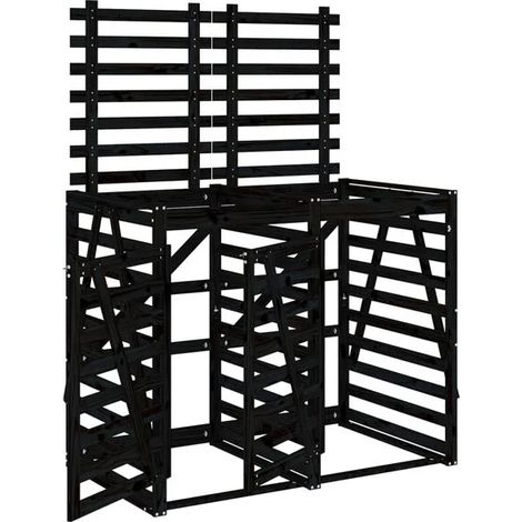 Abri de jardin à roulettes double caisson en pin massif noir (1/5)