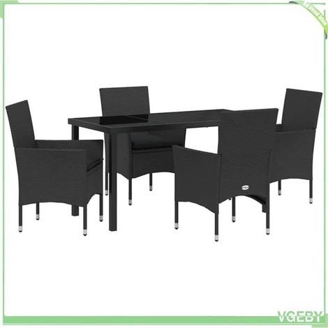 Ensemble de salle à manger pour jardin - FAFEICY - 3379774 - Noir - Polyrotin - Table verre trempé (1/5)