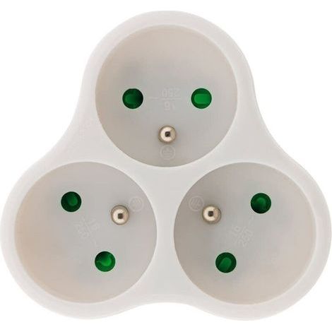 3X 16A 2P+T - Multiprise Triangulaire avec Sécurité Enfant - Polypropylène Blanc - Idéale pour Usage Domestique - Certifiée NF - Blanc-3pcs (1/3)