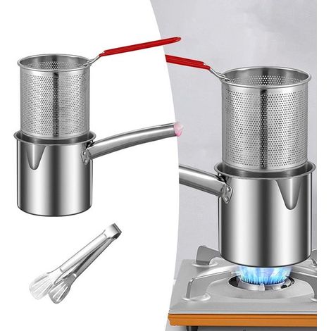 Friggitrice piccola - Friggitrice - 1,2 l - Con clip da cucina - Risparmio di olio - Friggitrice domestica - Friggitrice per patatine - Friggitrice piccola - Acciaio inossidabile - Sostenibile (senza  (1/4)