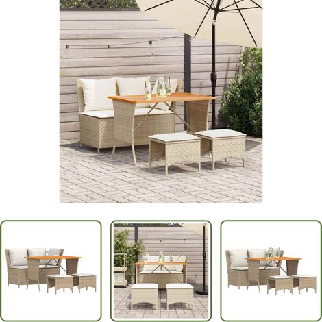 vidaXL Gartensessel - 4-tlg. Garten-Essgruppe mit Kissen Beige Poly Rattan (1/5)