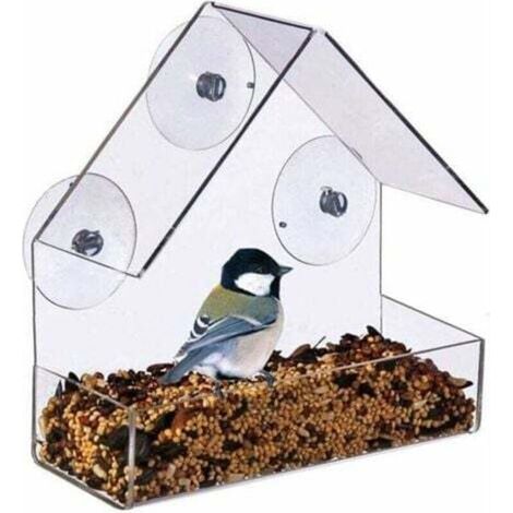 AMXCNOY Große hängende Vogelfutterstation für den Außenbereich, 3 starke Saugnäpfe, transparente, wasserdichte und regenfeste Acryl-Vogelfutterstation (1/4)