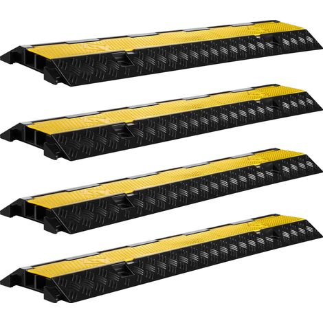 Wiltec Kanal Kabelbrücke 98 x 24 x 4,5 cm 4 Stück, Kabelkanal 13 t Tragkraft mit 2 Kanälen, Überfahrschutz bis 30 km/h, Kabel Trittschutz aus PP und Gummi