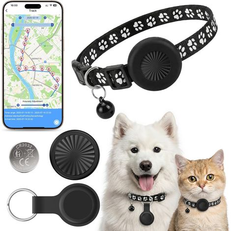 Traceur GPS Chat, Collier GPS Chat GPS Chien Compatible iOS et Android, Lecture de Trajectoire sur 7 Jours, sans Abonnement, Suivi de Localisation Mondial, Étanchéité IP67, pour Chats/Chiens/Voitures