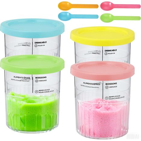 4 Pièces Pot pour Ninja Creamy Deluxe,Récipients À Crème Glacée pour Ninja Creami Deluxe NC501/NC500 Series,Machine à glace creami accessoires pour Ninja avec cuillère et couvercle