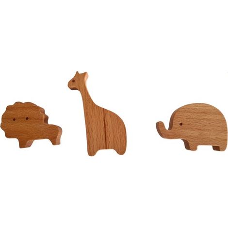 Wandhaken 3er-Pack Safaritiere Tierhaken Löwe Giraffe Elefant Wandhaken Kleiderhaken Holzhaken Hängehaken kleiner Hängehaken Türknauf (1/5)