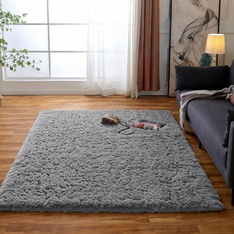 Teppich Hochflor Grau Wohnzimmer Rutschfest Klein 80&xD7120 cm Grau (1/5)