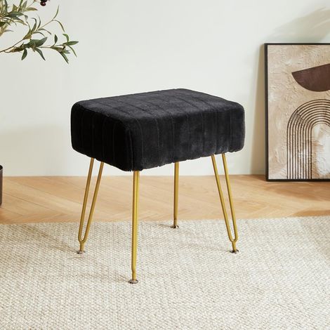 Tabouret de vanité Maquillage Repose-Pieds en Velours Noir L/G-51B (1/5)
