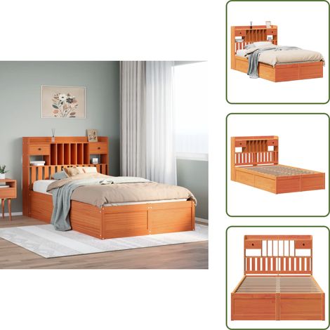 The Living Store Estructura de cama sin colchón madera maciza marrón 135x190 cm - Estructura de cama