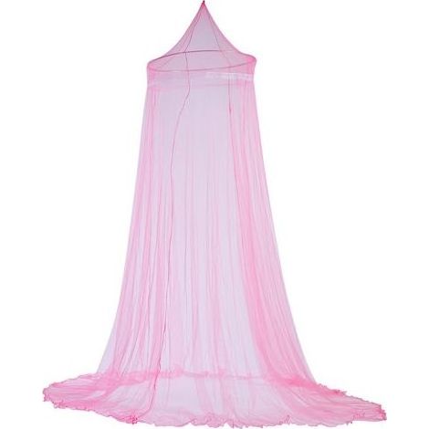 Voile moustiquaire élégant pour lit de princesse, rideau de lit fille en dentelle rose pour chambre d'enfant (1/5)