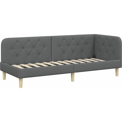 Cadre de lit d'angle gris foncé, 80 x 200 cm, recouvert de tissu. (1/5)