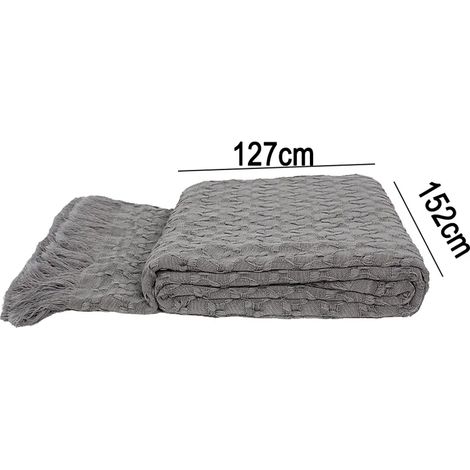 Manta tejida 127 x 152 cm gris claro suave y cálida para cama, sofá y diván (1/5)