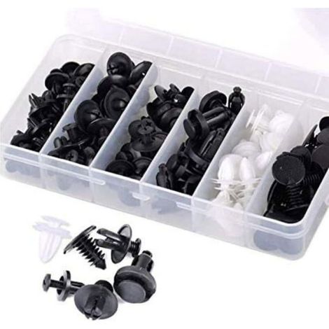 Clip fixation carrosserie - - Kit universel 100 pièces - Noir - Pour portes et pare-chocs - Pour voiture (1/4)