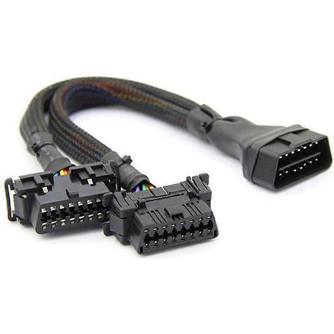 Lot de 2 câbles d'extension OBD2 2 en 1 (OBDII mâle vers 2 femelles) avec adaptateur de connexion pour ordinateur de voiture, 30 cm. (1/5)