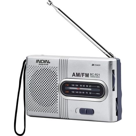 Radio portable FM/AM argent avec haut-parleur intégré – Bouton de réglage extra large – Alimentation par piles – Compacte et légère (1/5)