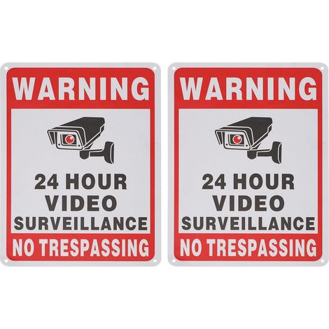 Lot de 2 panneaux d'avertissement de vidéosurveillance 24 heures 25,4 x 17,8 cm en aluminium réfléchissant pour caméra de sécurité pour intérieur et extérieur (1/5)