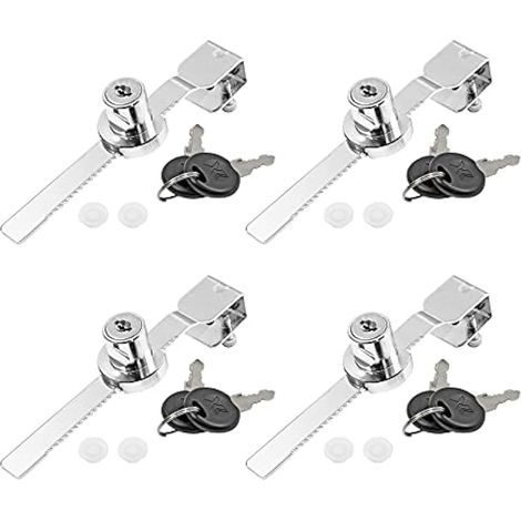 Jiozermi Lot de 4 serrures à cliquet pour porte coulissante en verre, grande taille Verrou de vitrine à 4 clés, serrure de vitrine à clés identiques, finition chromée (1/5)