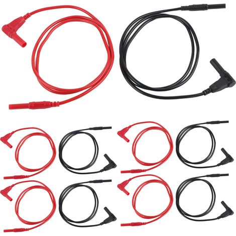 Lot de 5 fils de test banane 4mm mâle mâle angledroit et standard pour réparation électronique, câble multimetre 32A/1000V laiton PA PVC (1/5)