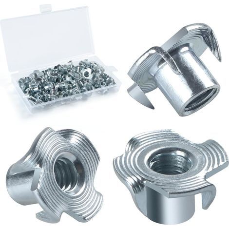 Écrou en T Inserts Acier Fileté M8 x 11 mm, 50 Pièces Écrous à Griffes T en Acier au Carbone Zingué, Écrous Éntraînement Insert, D'éCrous en T à Dents Quatre Pour Meubles de Menuiserie (1/5)