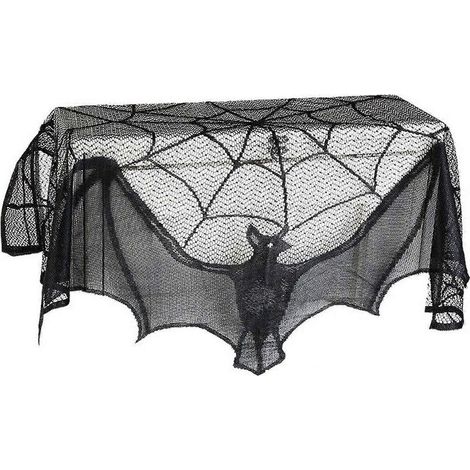 Nappe décorative d'Halloween en polyester, chemin de table, décoration de bureau pour la maison, décoration de fête effrayante, motif toile d'araignée et chauve-souris (1/5)