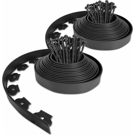 Bordure de Jardin en Plastique 20 mètres avec 60 Piquets d'ancrage Bordurette de Pelouse Flexible Bordure de Gazon avec piquets Solides Idée de Jardin Hauteur 50mm, Epaisseur 4mm Noir (1/5)