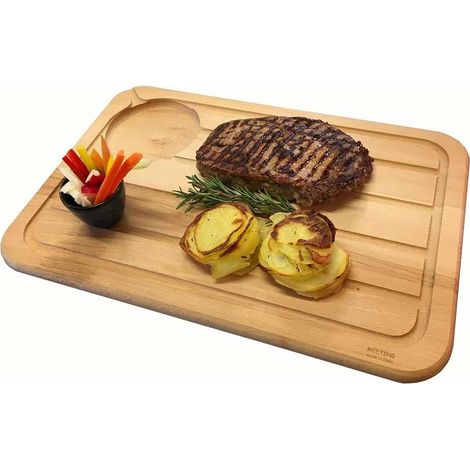 Tagliere Vassoio in Legno di Faggio per Carne con Porta Salse e Piedini 45x30cm (1/3)