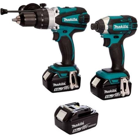 Makita – Pack de 2 outils électroportatifs 18V avec 3 batteries 5.0Ah – Perceuse DDF458 et visseuse à chocs DTD152 – Moteur Brushless – DLX2144TJ1 (1/10)