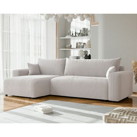 Ecksofa mit Schlaffunktion LUNA MAX in Stoff Poso Altweiß Ottomane Links (1/5)