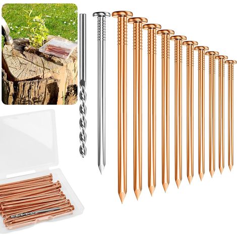10 cm lange Kupfernägel zur Baumstumpfentfernung, 20 Kupfernägel mit Bohrer, Baumstumpfentfernungsspitzen, Metallnägel zur Baumstumpfentfernung (1/5)