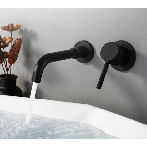 Robinet de lavabo mural encastré noir – 26 cm – Blackline TS – Design contemporain (1/4)