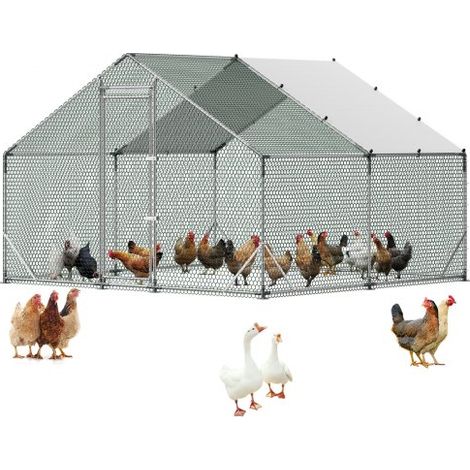 Hühnerstall, 3x3x2 m, Begehbarer Hühnerauslauf mit Wasserdichter Abdeckung & Stabilem Rahmen, Geflügelkäfig mit Spitzdach, Freilaufgehege, Geflügelstall für Kaninchen, Hühner, Gänse