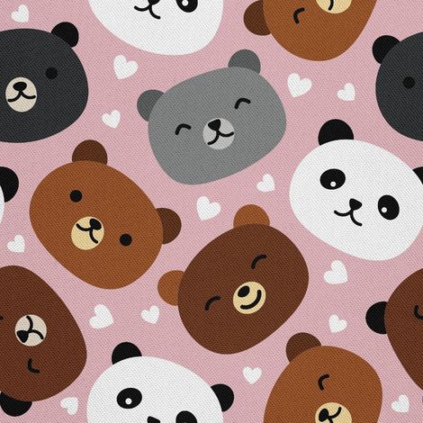 Tela decorativa Oxford para exteriores - Estampado de osito de peluche sobre fondo rosa (1/5)