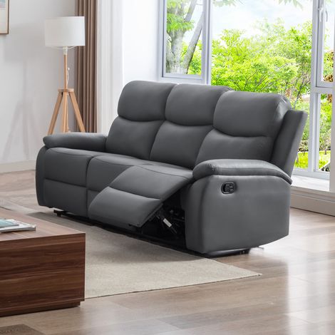 Canapé de relaxation manuel 3 places en PU anthracite - ZOLARA