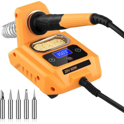 Fer à souder sans fil compatible avec les batteries Makita 20V Max, avec réglage de la température (100-500 °C), soudeuse portable équipée de 6 embouts interchangeables et d'un écran LCD (1/5)