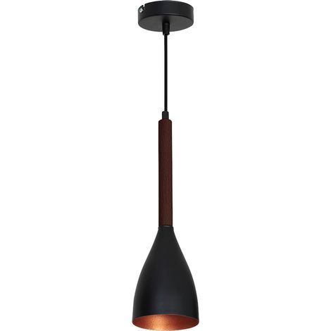 Hängelampe Metall Holz Ø 11 cm schmal E27 elegante Pendelleuchte Küche Esstisch