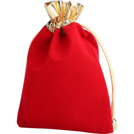Lot de 25 sacs à cordon en tissu floqué pour bijoux et cadeaux, pochette rangement organisateur rouge 12x16 cm (1/5)