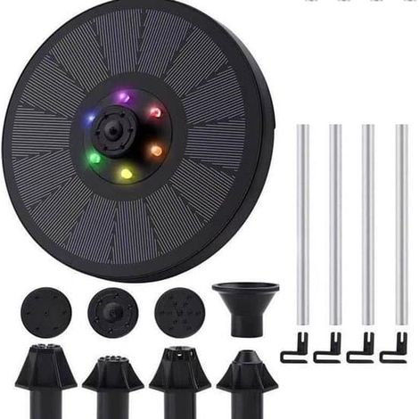 Fontaine solaire, 7 buses, pompe de 3 W pour bain d'oiseaux avec batterie de 900 mAh, 6 lumières LED, jardins, bassins, piscines, 160 mm (1/5)