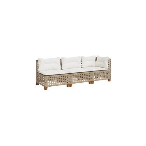 Canapé de jardin avec coussins 3 places beige résine tressée (1/5)