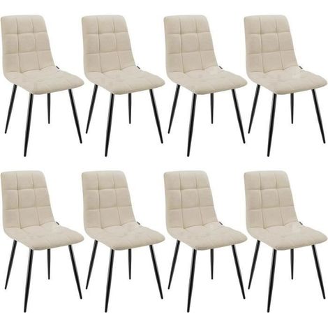 WAFTING Lot de 8 chaises de Salle à Manger rembourrées avec Dossier Haut et Design en Lin,Beige