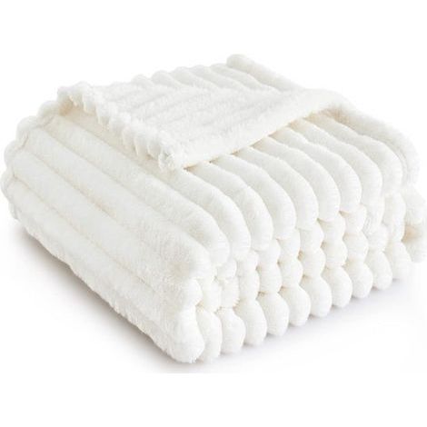 Couverture douillette - Couverture polaire douce - Douce - Chaude - Couverture côtelée confortable - Couvre-lit douillet pour lit et canapé - 150 x 200 cm - Blanc cassé (1/5)