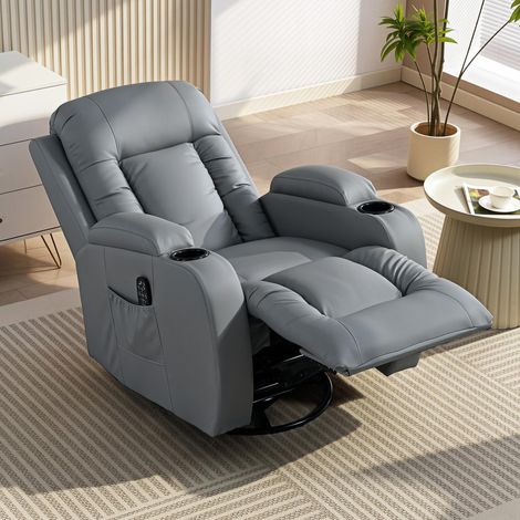 Fauteuil de massage avec fonction bascule, inclinaison et chauffage, 3 modes, pivotant, gris clair (1/5)