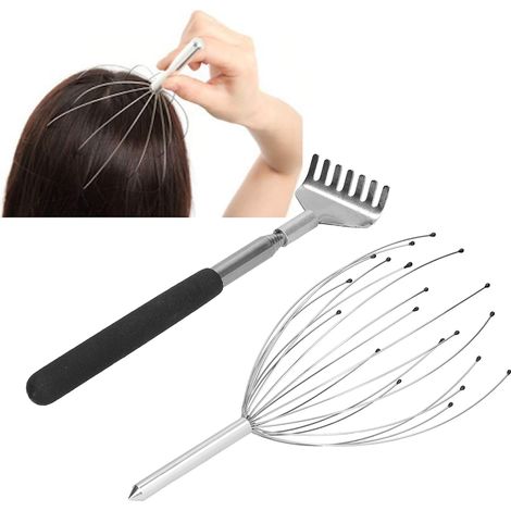 [Kopfhautmassagegerät] Handmassagegerät mit ausziehbarem Rückenschaber aus Edelstahl, 2-teiliges Edelstahl-Werkzeugset zur Massage und Linderung von Juckreiz. (1/5)