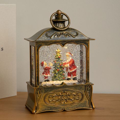 22cm Dual Powered Gold Santa Christmas Water Spinner Lantern (1/5)
