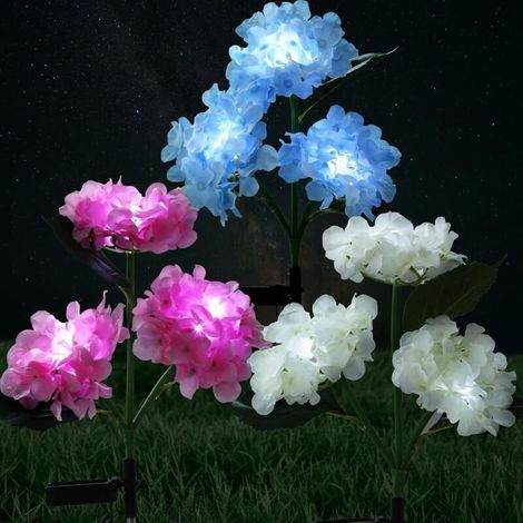 Lot de 3 lampes solaires décoratives d'extérieur en forme d'hortensia, multicolores