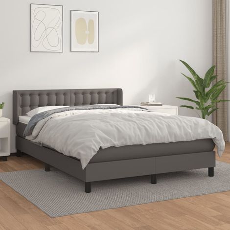 Lit adulte Contemporain Lit à sommier à sommier tapissier avec matelas Gris 140x190 cm Similicuir 33313 (1/5)